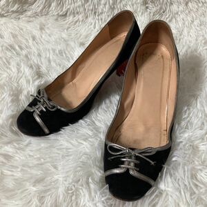 Christian Louboutin クリスチャンルブタン バレエシューズ リボンパンプス スエード ブラック シルバー レディース 37 1/2