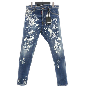 未使用品 ディースクエアード DSQUARED2 23SS RELAX LONG CROTCH JEAN ブリーチ加工 デニムパンツ ジーンズ 46 インディゴ