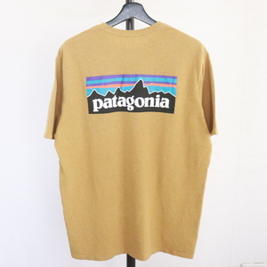 L527 2000年代製 patagonia パタゴニア 38504 半袖プリントTシャツ■00s 表記Lサイズ マスタード P-6ロゴ・レスポンシビリティー 古着卸