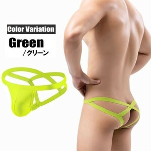 1円 メンズエロ下着 エロパンツ コックリング Tバック ケツワレ 補正下着 3L グリーン TK0013