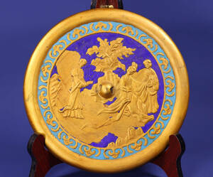 ▽鴻▽ 銅製 塗金 侍女紋鏡 置物 古賞物 中国古玩 中国古美術