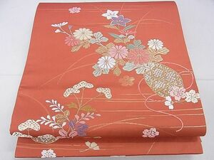 平和屋1■九寸開き名古屋帯　唐織　花籠文　金糸　逸品　ca4961