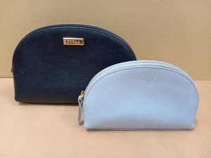 FURLA フルラ ポーチ2個セット 小物入れ ネイビー ライトブルー