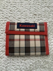 KAWASAKI（カワサキ） 布財布（二つ折り）2 ミニウォレット　レッド／アイボリー・チェック　新品　