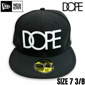 希少■ NEW ERA (ニューエラ)× DOPE (ドープ) ロゴ刺繍 59FIFTY ベースボールキャップ 黒白 7 3/8 (58.7㎝) 帽子