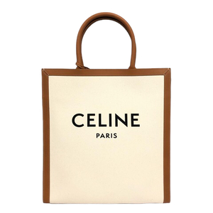 セリーヌ CELINE バーティカルカバ キャンバス&カーフスキン 190402BNZ 02NT トートバッグ ハンドバッグ 白 ホワイト 茶 オレンジブラウン