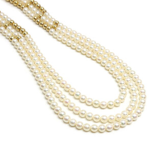 ミキモト MIKIMOTO 3連パールネックレス K14YG パール約5.0-5.4mm