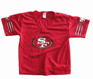 US古着 Franklin 49ERS NFL フォーティナイナーズ メッシュ ユニフォーム シャツ キッズ 子供用 M b17 アメフト