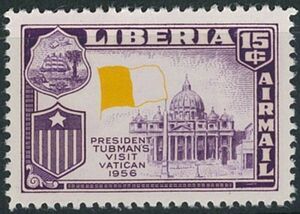 外国切手　リベリア　未使用　1958年　タブマン大統領訪欧　バチカン　黒印刷モレエラー