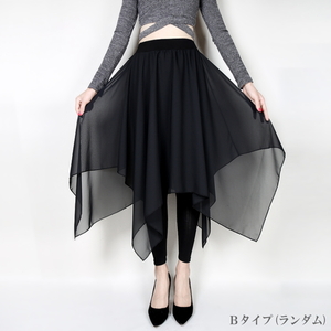 ダンス衣装 スカート付きパンツ(ブラック-裾ランダム ) レギンス パンツ 美脚 体型カバー シフォン スパッツ レギパン cy4n-pa