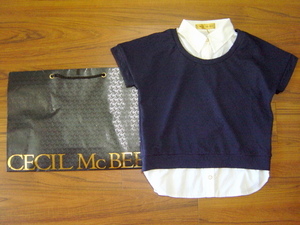 ★新品CECIL McBEE★セシルマクビー★白襟シャツ付★半袖サマーニット★カットソー紺ネイビー