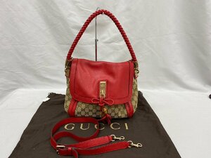 ◇◇GUCCI グッチ GGバンブータッセル ハンドバッグ キャンバス ×レッドレザー 282301001998◇◇