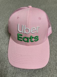 ウーバーイーツロゴ入り立体刺繍ピンクキャップ Uber eats 帽子メッシュ