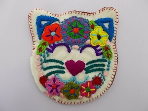 ねこ 猫 ワッペン コースター ハンドメイド 手刺繍 フエルト メキシコ 4