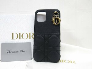 ◆美品◆Christian Dior クリスチャン・ディオール◆レディディオール カナージュ◆ラム レザー 本革◆スマホケース◆黒◆iPhone◆A4892