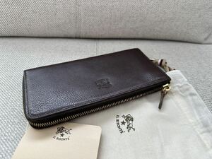 新品 IL BISONTE 長財布 イルビゾンテ サイフ ロングウォレット タン ダークブラウン 茶色 ラウンドジップ タン 小銭入れ 牛革 C0975..P