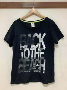 れ1175 adidas アディダス プリントTシャツ 半袖Tシャツ OT レディース ブラック BACK TO THE BEACH climalite