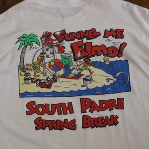 90s Sesame Street Tシャツ XL ホワイト SouthPadre SpringBreak セサミストリート エルモ キャラクター ビーチ サーフ イラスト デザイン