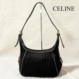 1円【美品】セリーヌ CELINE・ワンショルダーバッグ肩掛け鞄 スエード×レザー ゴールド金具 ブラウン系