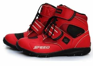 新品！レーシングブーツ メンズ　バイク用靴　ツーリング　ライディングシューズ　オンロード　マジックレープ式　　赤・43サイズ/265mm