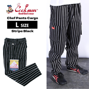 COOKMAN クックマン シェフパンツカーゴ Chef Pants Cargo Stripe Black ストライプブラック L 231-93885 ゆうパケット1点まで送料無料