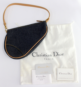 【Christian Dior】クリスチャン ディオール デニム サドルバッグ ハンドバッグ ショルダーバッグ デニム ブルー レディース　美品