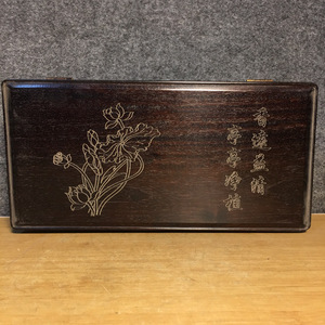 【蔵友館蔵品・紫檀木製・細密彫・滿金星・蓮花紋・首飾盒】・希少珍品・置物・賞物・中国時代美術