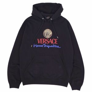 美品 ヴェルサーチ VERSACE スウェット パーカー プルオーバー ロゴプリント トップス メンズ XS ブラック cf02do-rm08f08983