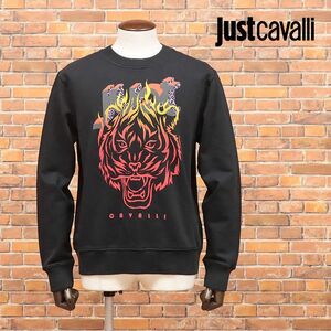 1円/Just cavalli/Lサイズ/トレーナー スウェット快適 タイガー トラ プリント インパクト◎ オーバーシルエット 新品/黒/ブラック/id222/