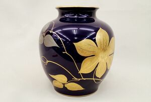 ◆OKURA 大倉陶園 瑠璃金蝕鉄線 花瓶◆高さ29㎝/花器/花入れ/定価275000円/消費税0円