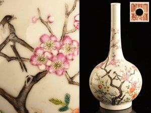 【流】中国美術 色絵花鳥図花瓶 高27.5cm TS212