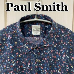 ポールスミス　PaulSmith 花柄シャツ　フラワープリント　ネイビー　Lサイズ　長袖シャツ