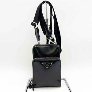 PRADA プラダ ショルダーバッグ 斜め掛け バッグ トライアングルロゴ ブラック レザー メンズ レディース ファッション USED