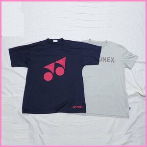 ★未使用 YONEX/ヨネックス 半袖Tシャツ 2着セット 男女兼用L/ネイビー/グレー/ロゴプリント/スポーツウェア&1976400013