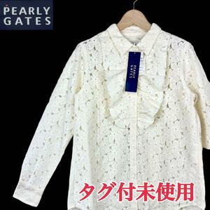 サイズ0★PEARLY GATES★タグ付未使用フリルレース長袖シャツ 定価26000円 ゴルフウェア パーリーゲイツ レディース 白 T-2516 古着公園