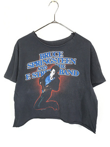 レディース 古着 80s Bruce Springsteen 「BORN IN THE USA TOUR 84-85」 ロック シンガー カットオフ Tシャツ 黒 M位 古着