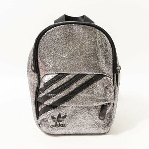 adidas アディダス ミニ リュックサック メタリックシルバー ブラック 黒 ナイロン レディース カジュアル 小さめ 派手バッグ bag 鞄