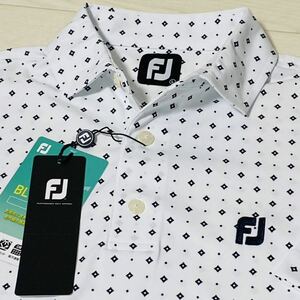 新品★FootJoy フットジョイ ダイヤ×ドット柄 吸汗速乾 4WAYストレッチ 半袖ポロシャツ★ホワイト★サイズM★送料185円