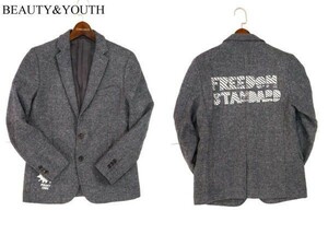 BEAUTY&YOUTH × (8) make by CHEESYBAD ユナイテッドアローズ 英国 MOON生地★ ウール ツイード ジャケット Sz.M　メンズ　G2T03208_9#N