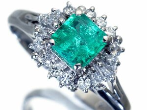 1円～【ジュエリー極】鮮やかエメラルドグリーン煌く！良質天然エメラルド0.68ct＆良質ダイヤ0.28ct 高級Pt900リング k8429vk【送料無料】