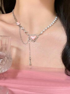 レディース ジュエリー ネックレス ペンダント ラブハート ピンク ネックレス 2韓国 ファッション ショートチョーカー