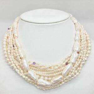 「淡水パールネックレス5点おまとめ」m 約142g 真珠 ケシ バロック ベビー pearl Pearl necklace jewelry silver DA0