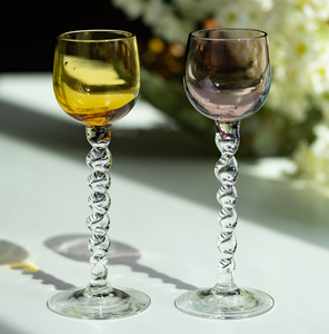 ビンテージ アンバー パープル ツイストステム リキュールグラス 2個セット 酒 バーグラス