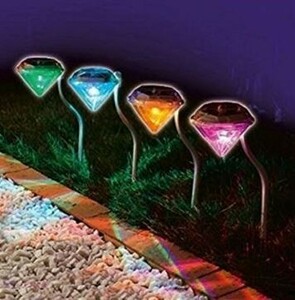 ダイヤモンドタイプ ガーデンライト 4色 4個セット LEDライト ソーラーライト 屋外 ガーデニング