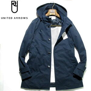 新品▼ 春物　ユナイテッドアローズ　撥水 スプリングコート　フード付き　2WAY　紺　UNITED ARROWS　Mサイズ　スタンドカラー　メンズ