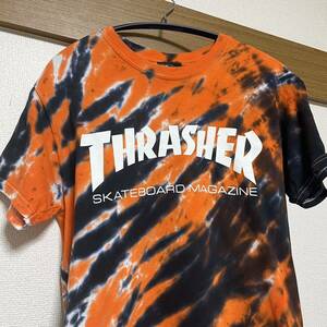 THRASHER 半袖Tシャツ メンズSサイズ タイダイ 絞り染め オレンジ スラッシャー ストリート 古着