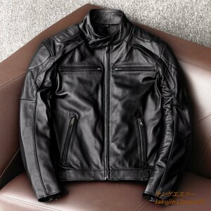 定価26万 最上級*レザージャケット ライダース 牛革フライトジャケット 本革 イタリアンレザー ナッパ 刺繍 バイクウェア 立襟 黒 XL