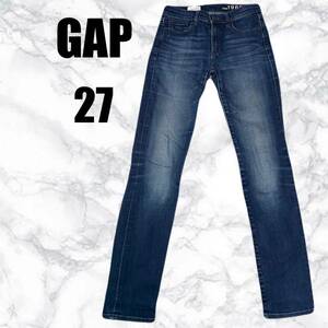 A-68★GAP SLIM STRAIGHT ギャップ★濃紺デニム ヴィンテージウォッシュ加工 ストレッチ素材 ストレートジーンズ ２７