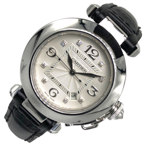 カルティエ Cartier パシャ32 8Pダイヤモンド WJ107556 シルバー K18WG/社外ベルト 腕時計 レディース 中古