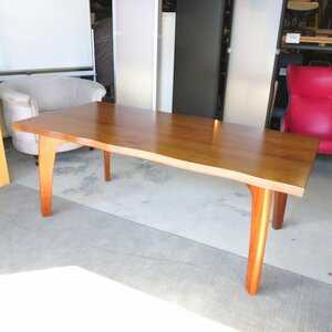 無垢材ダイニングテーブル 幅2000 ブラウン 木製ミーティングテーブル 会議テーブル 4本脚 食卓テーブル YH12384 中古オフィス家具